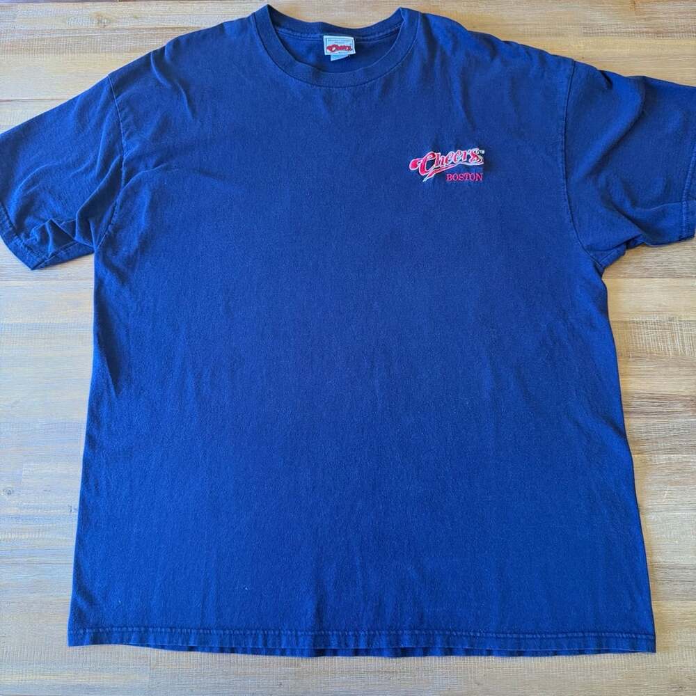 Vintage 90’s Cheers Boston T-Shirt Blue Embroidered Made in USA 2XL
